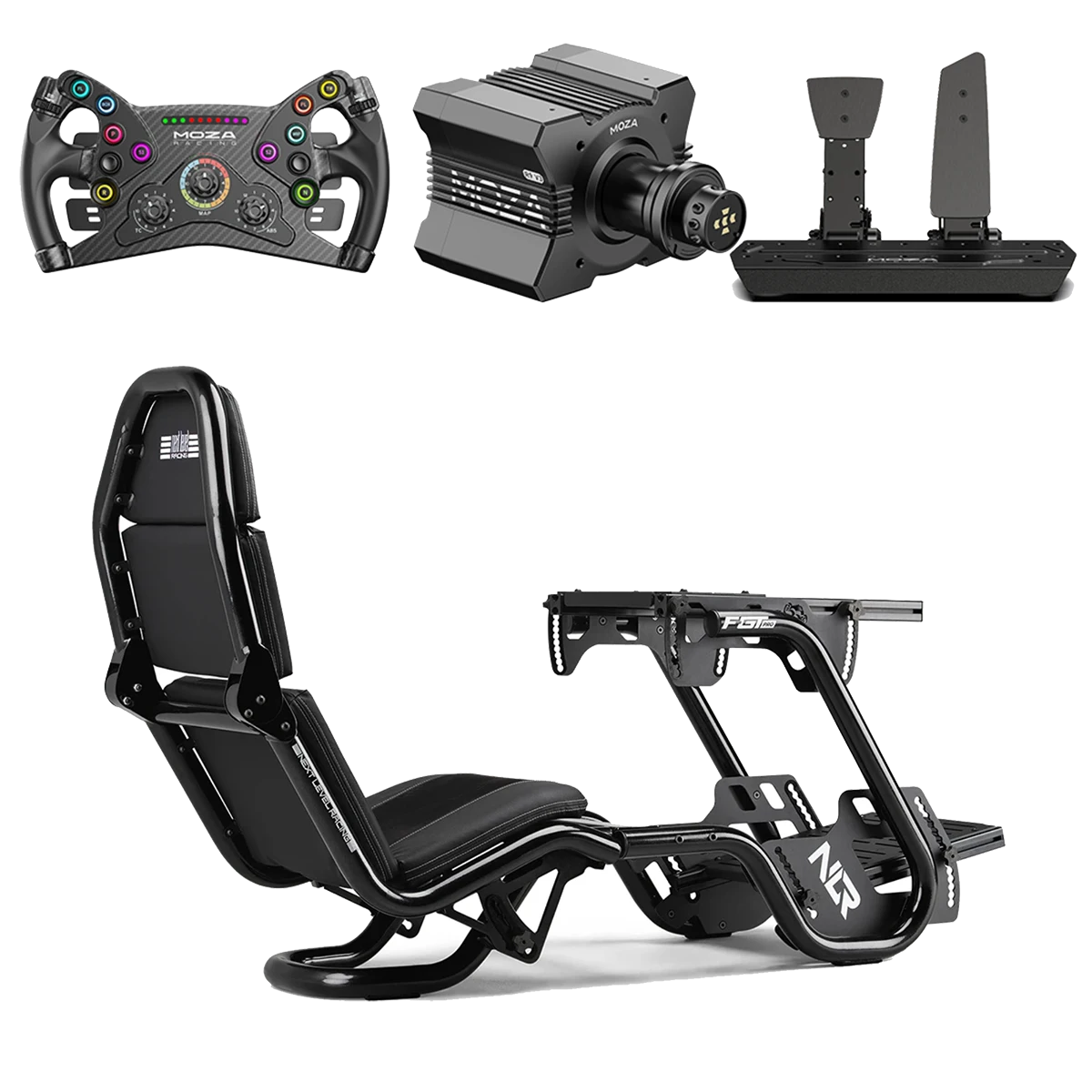 Next Level Racing F-GT Pro + Moza R12 V2, KS add on en SRP pedalen - F1 & GT Race simulator Bundel
