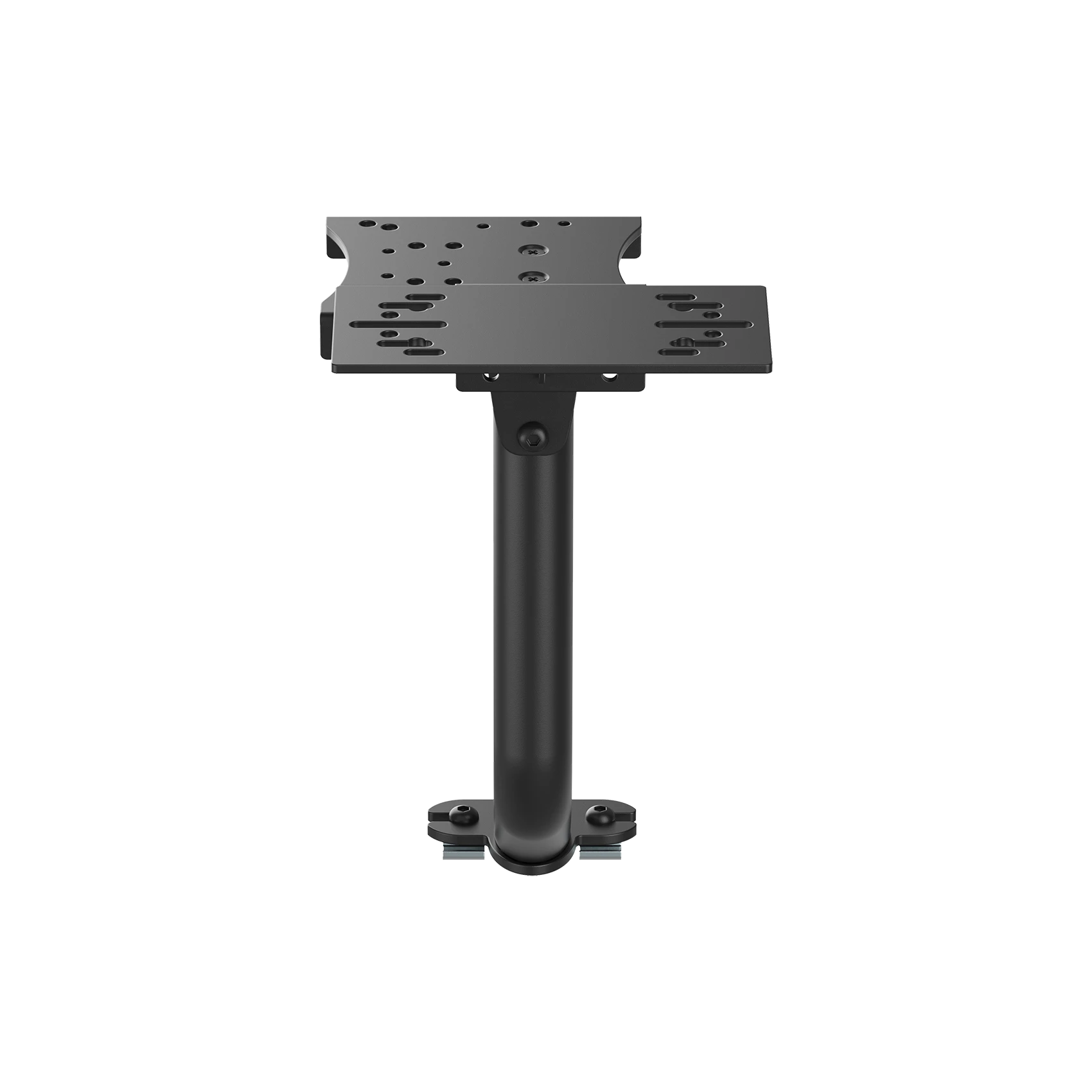 Bovenaanzicht van de XXL Racing shifter en handrem houder met verstelbare montagegaten voor sim racing setup