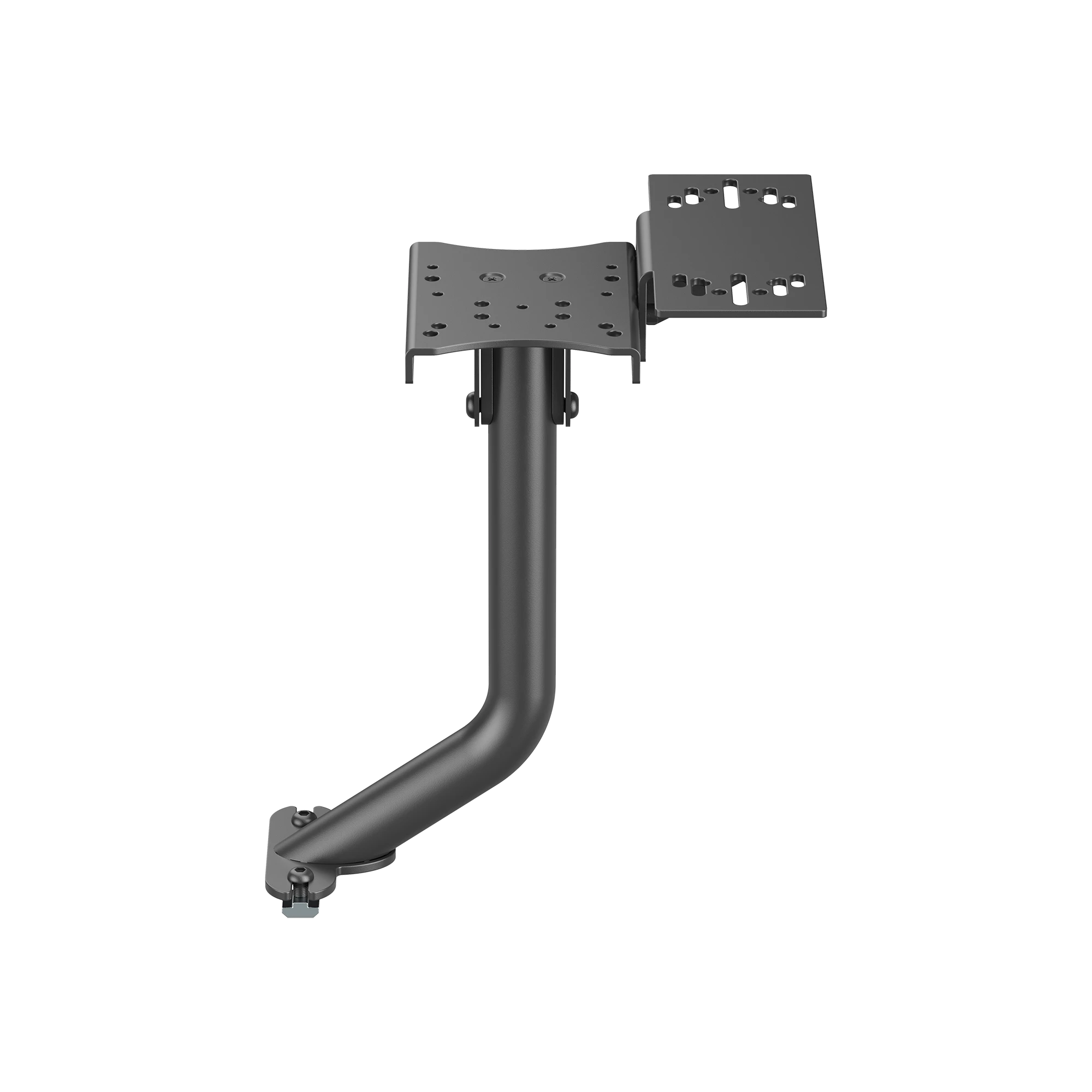 Schuin aanzicht van de XXL Racing gearshift en handbrake holder in zwarte afwerking voor sim racing cockpit