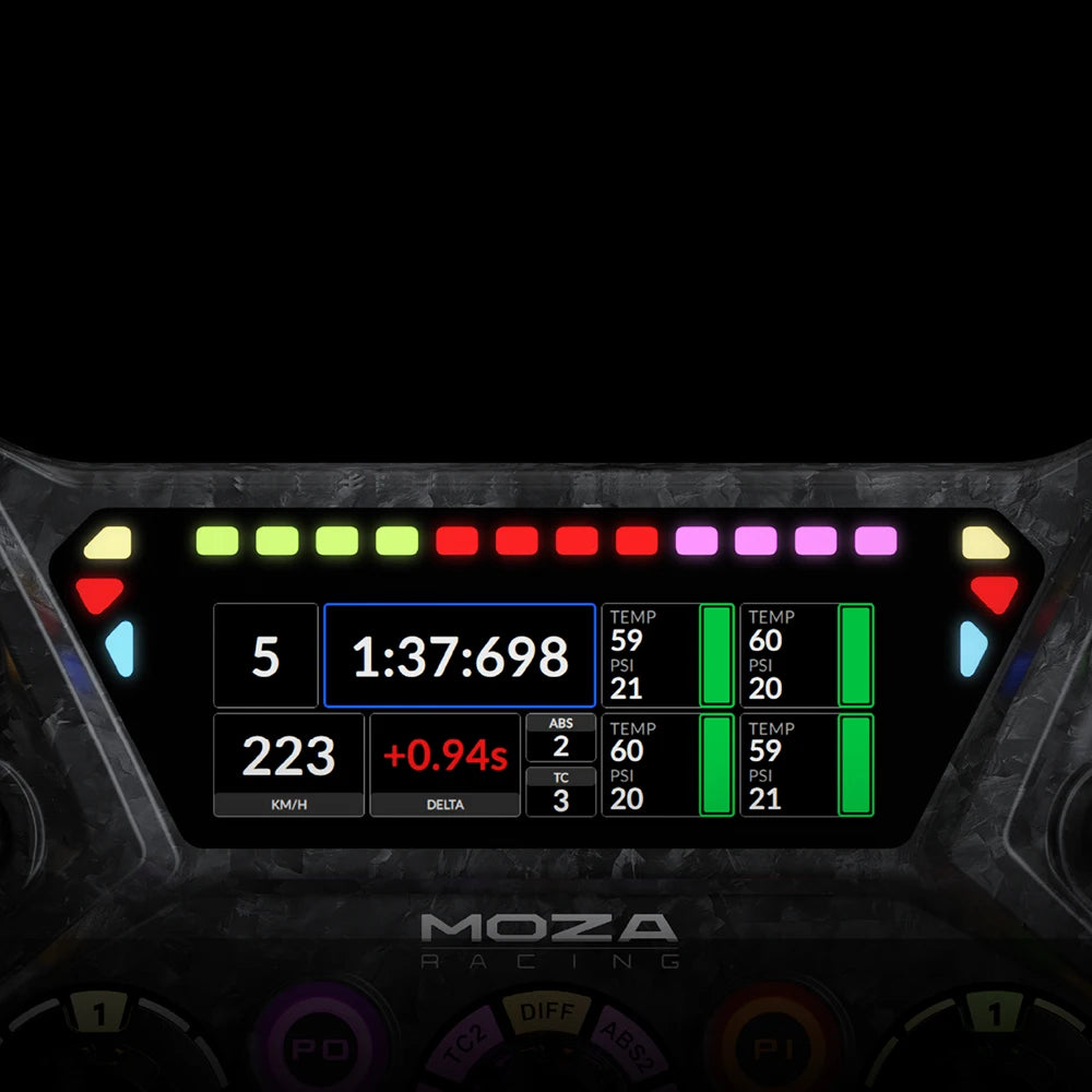 Moza KS Pro stuur met realtime telemetrie en schakellampen