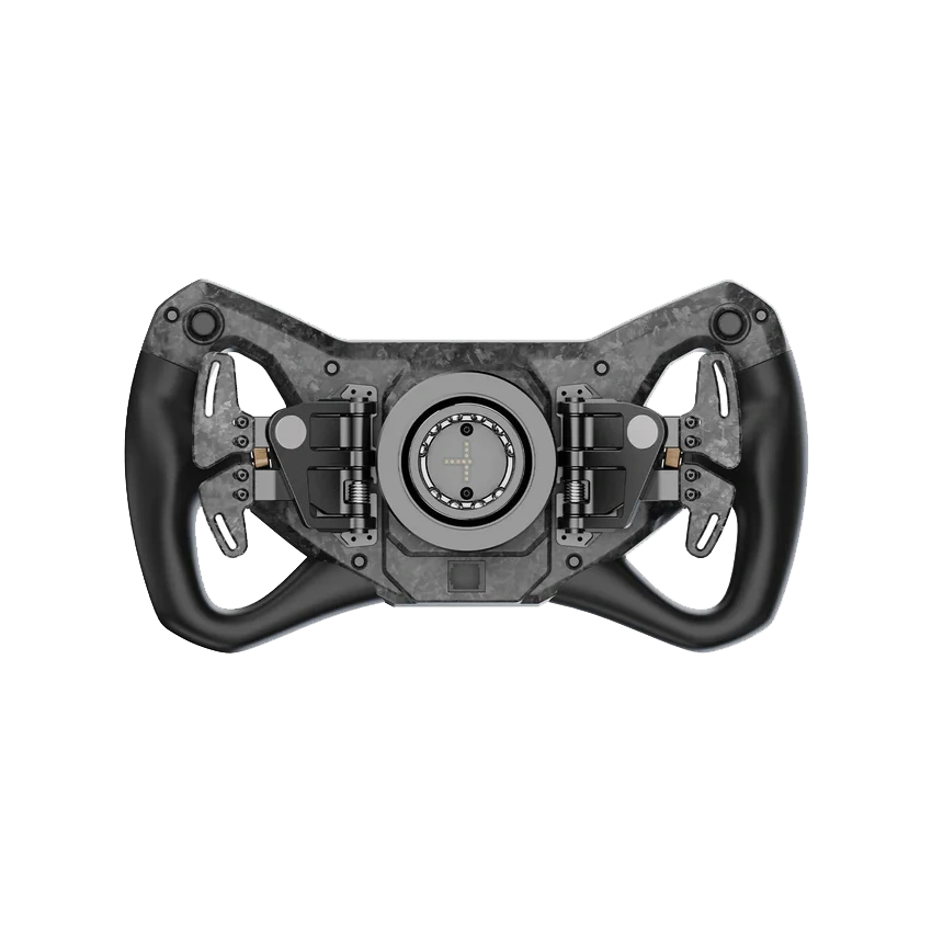 Achterzijde van Moza KS Pro simrace stuurwiel met magnetische shifters