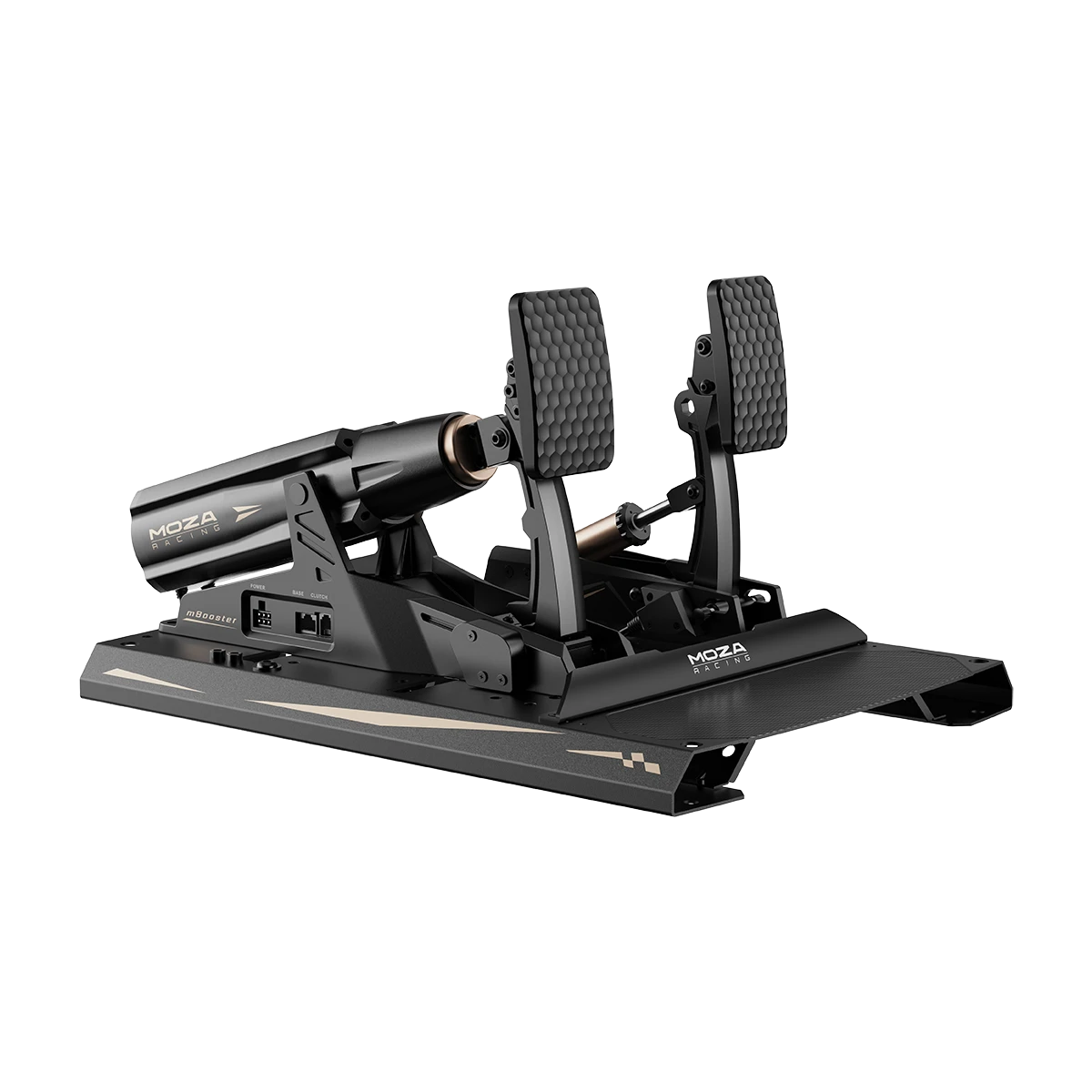 Moza mBooster active brake pedal with force feedback motor side view