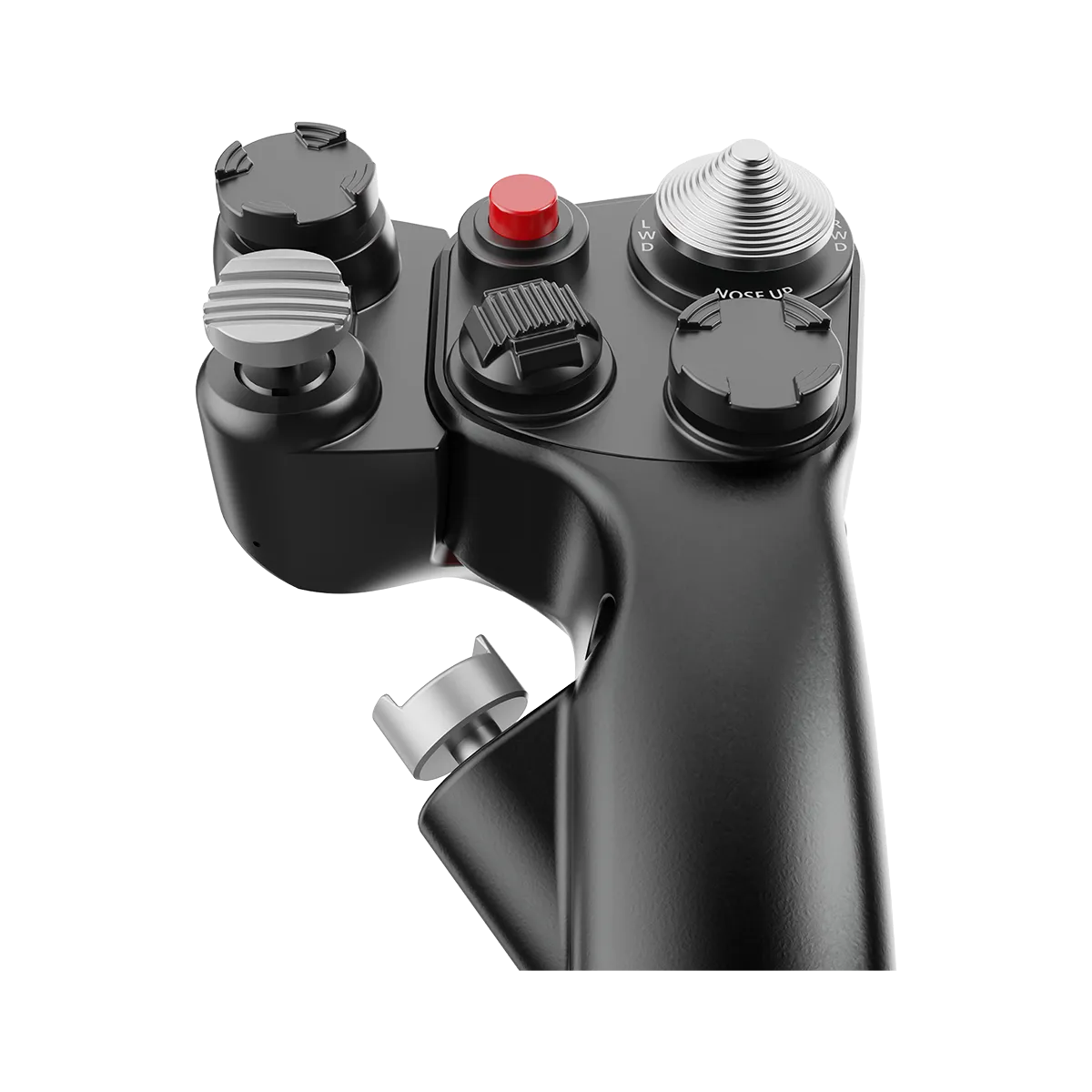 Moza MH16 flightstick close-up bovenkant bediening