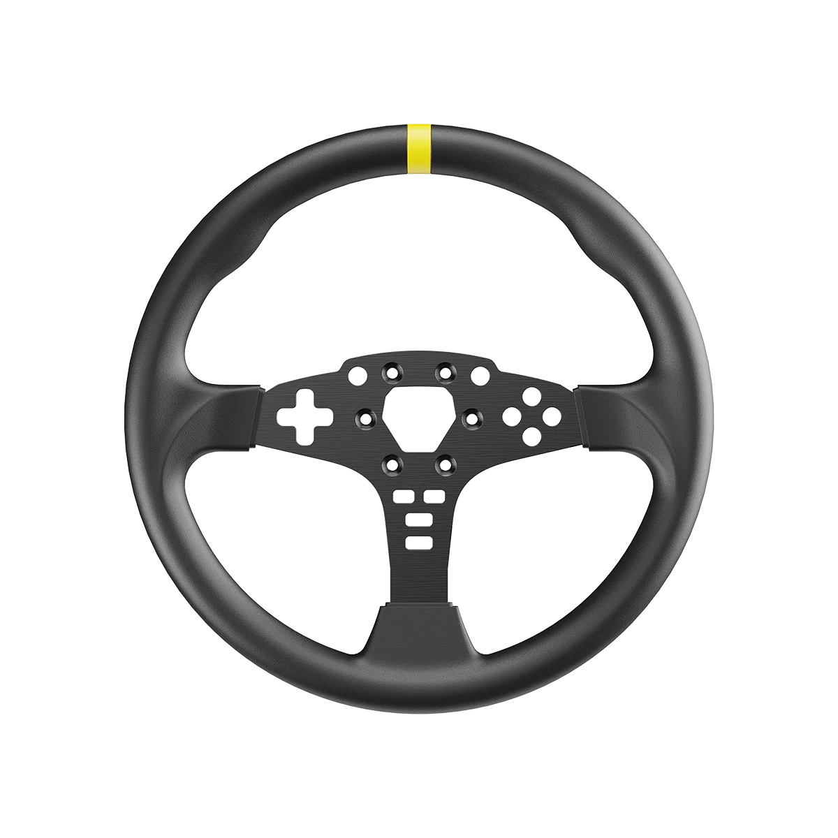 Moza Racing ES rond stuurwiel mod 12 inch gemonteerd schuin vooraanzicht