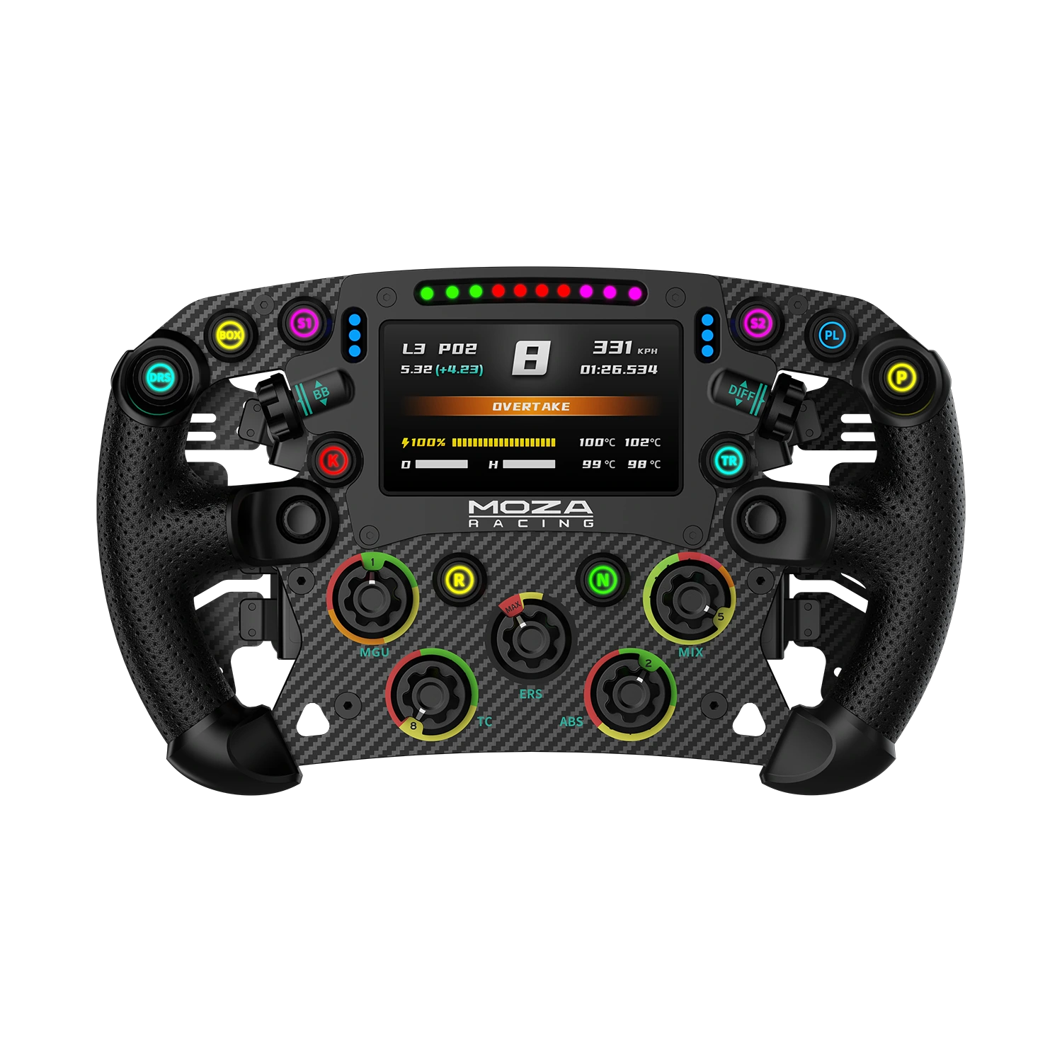 Moza Racing FSR2 Formula Wheel vooraanzicht met 4.3 inch LCD display