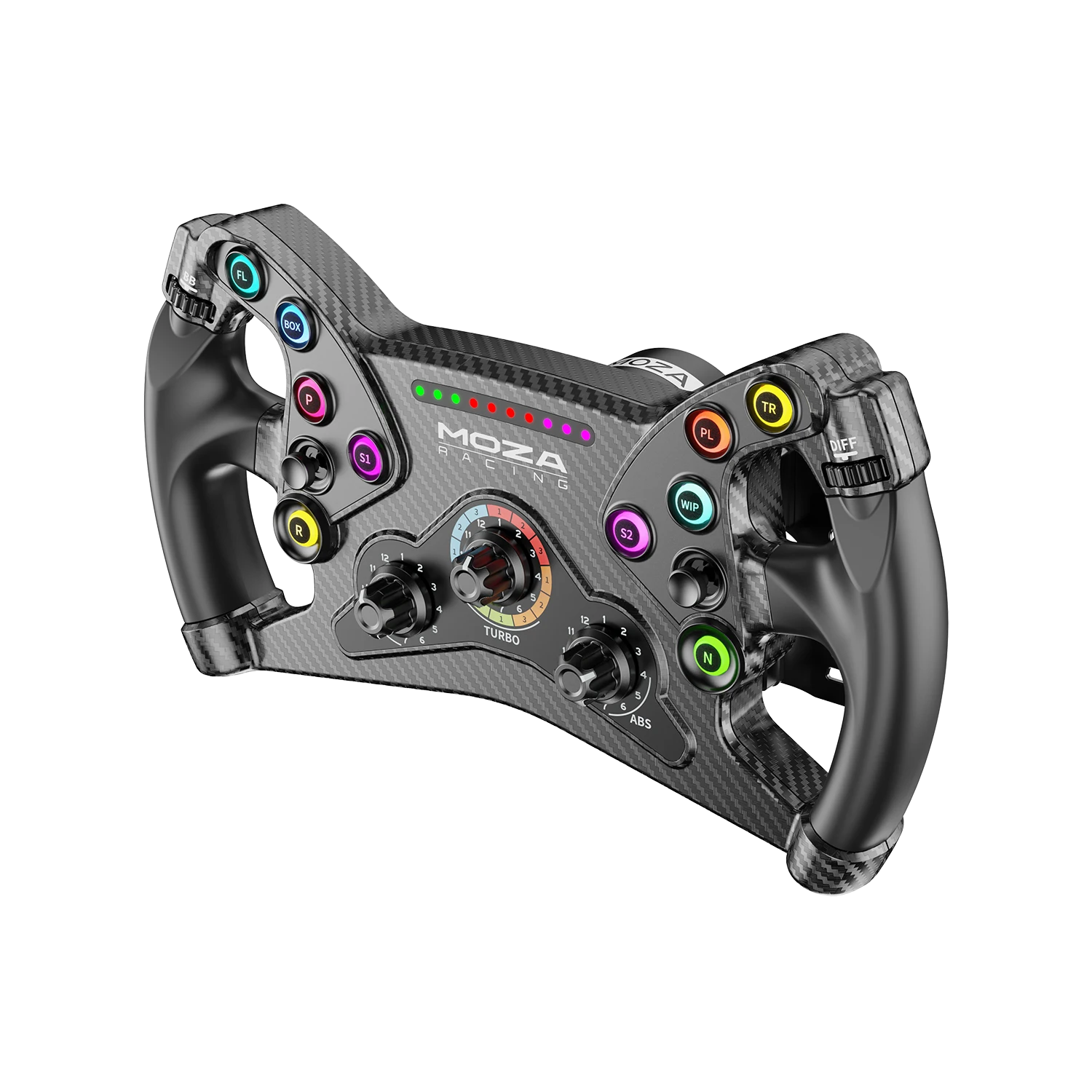 Front angled view of the Moza Racing KS Formula steering wheel