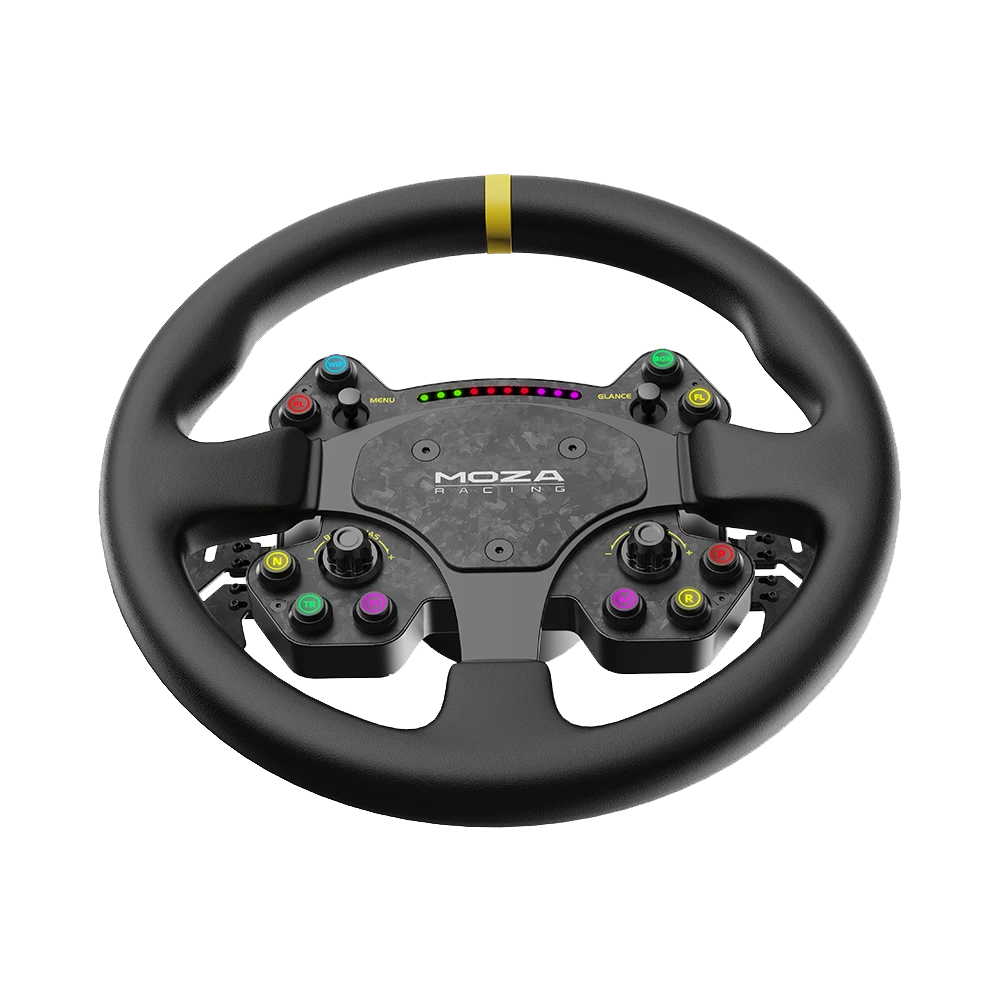 Moza Racing RS V2 GT steering wheel front angle showing buttons and rotary encoders
