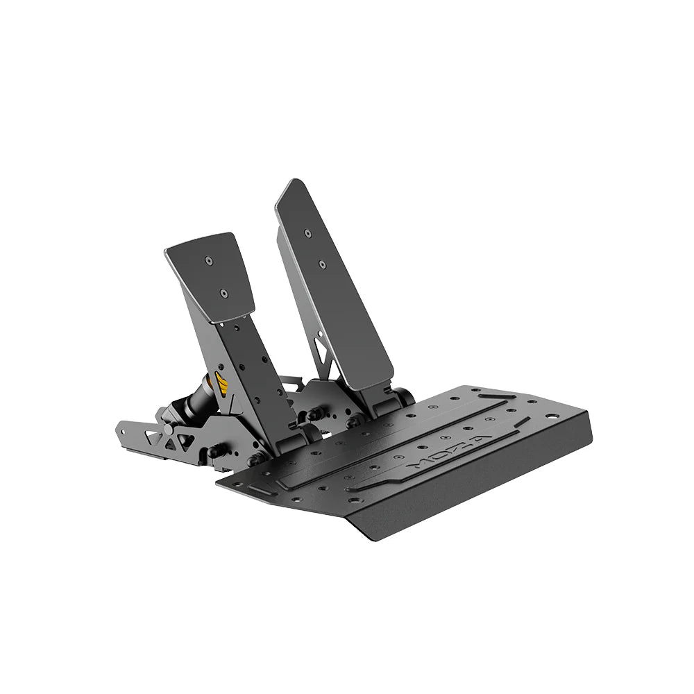 Moza Racing SR-P pedals angled front
view on mounting plate