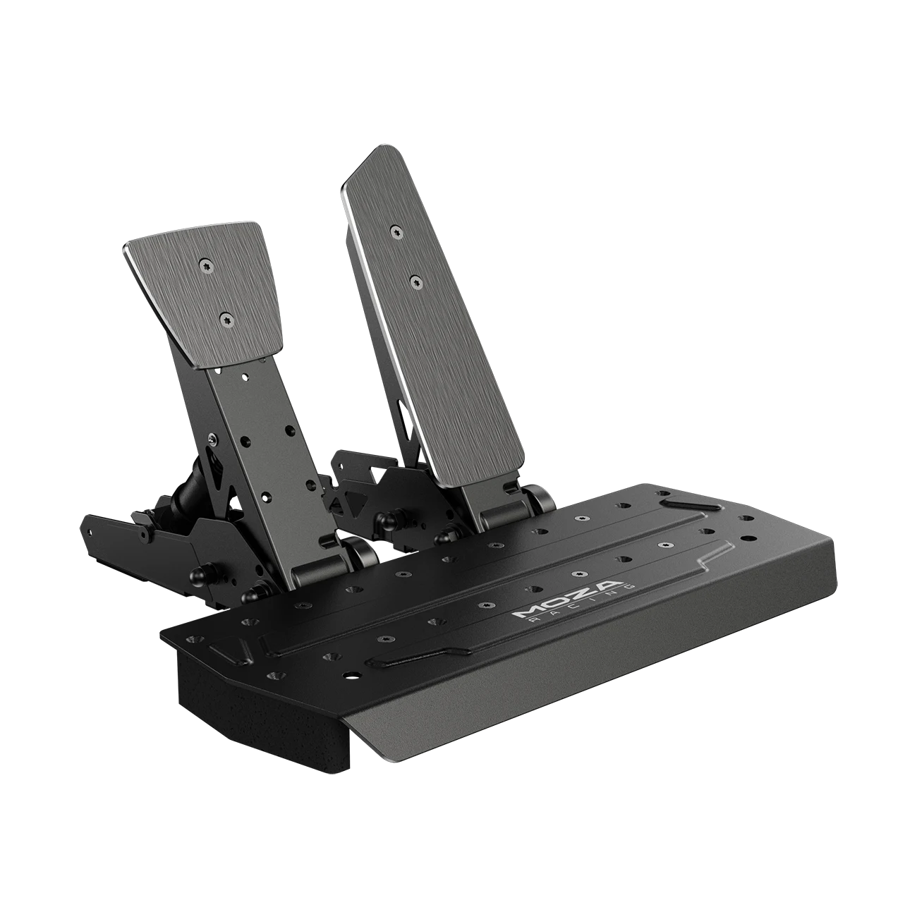Moza Racing SR-P pedals angled rear view on mounting plate