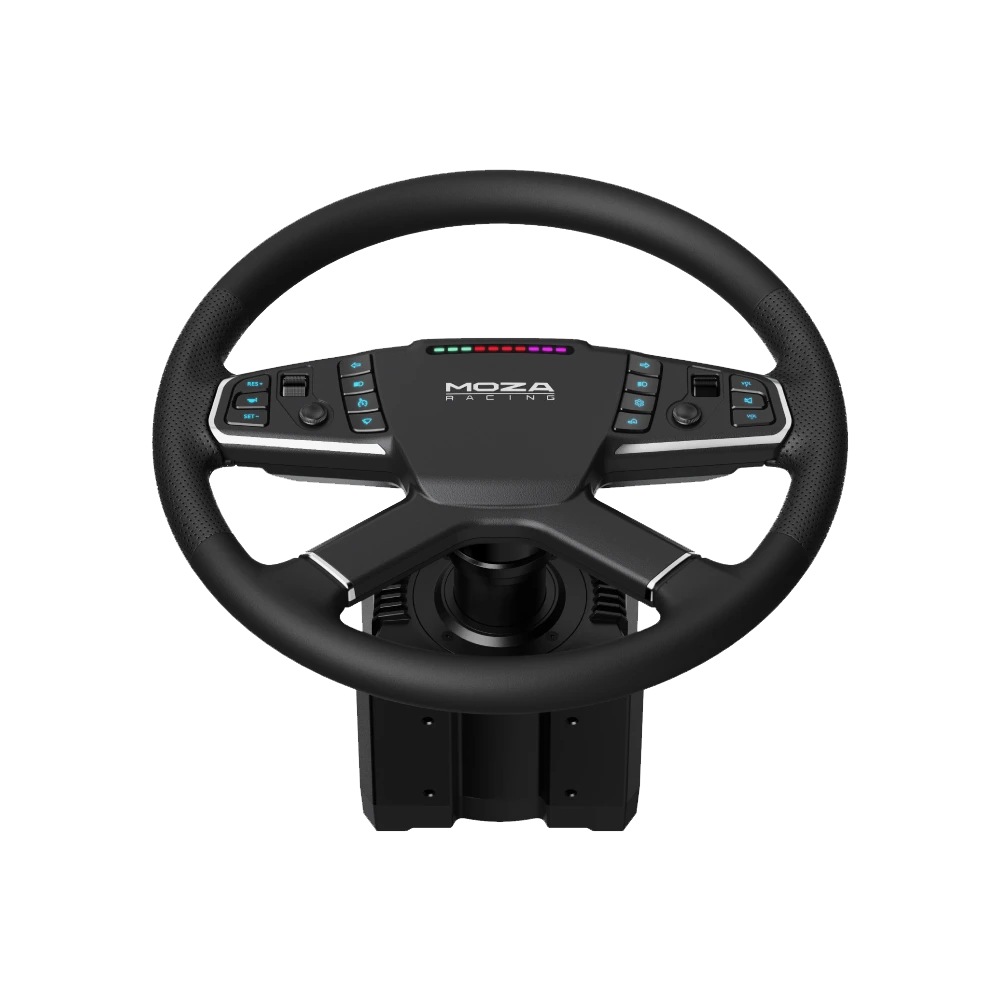 Moza Racing TSW truck stuurwiel gemonteerd op een Moza wheelbase