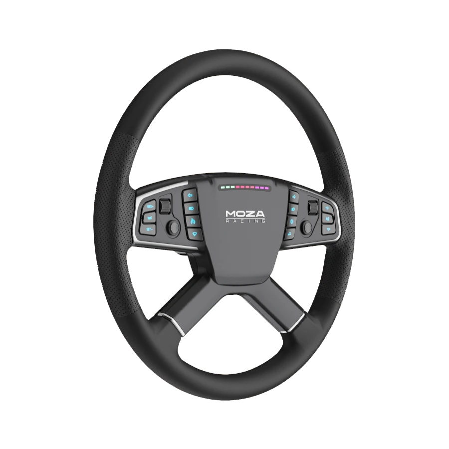 Schuin vooraanzicht van het Moza Racing TSW truck stuurwiel