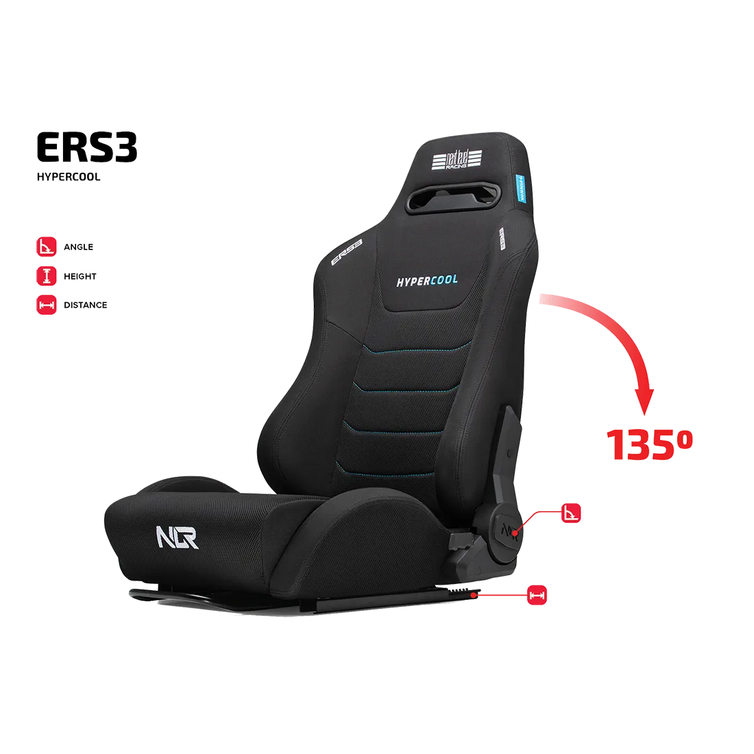 Next Level Racing ERS3 Hypercool sim racing stoel verstelbaar tot 135 graden