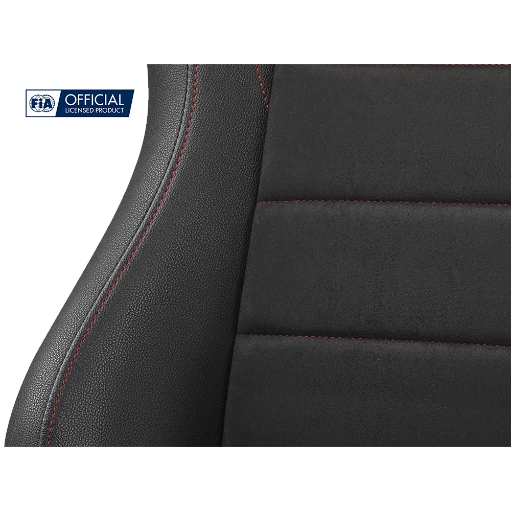 Detail van de PU-leer en suède afwerking van de Next Level Racing ERS5 stoel – premium comfort en kwaliteit.