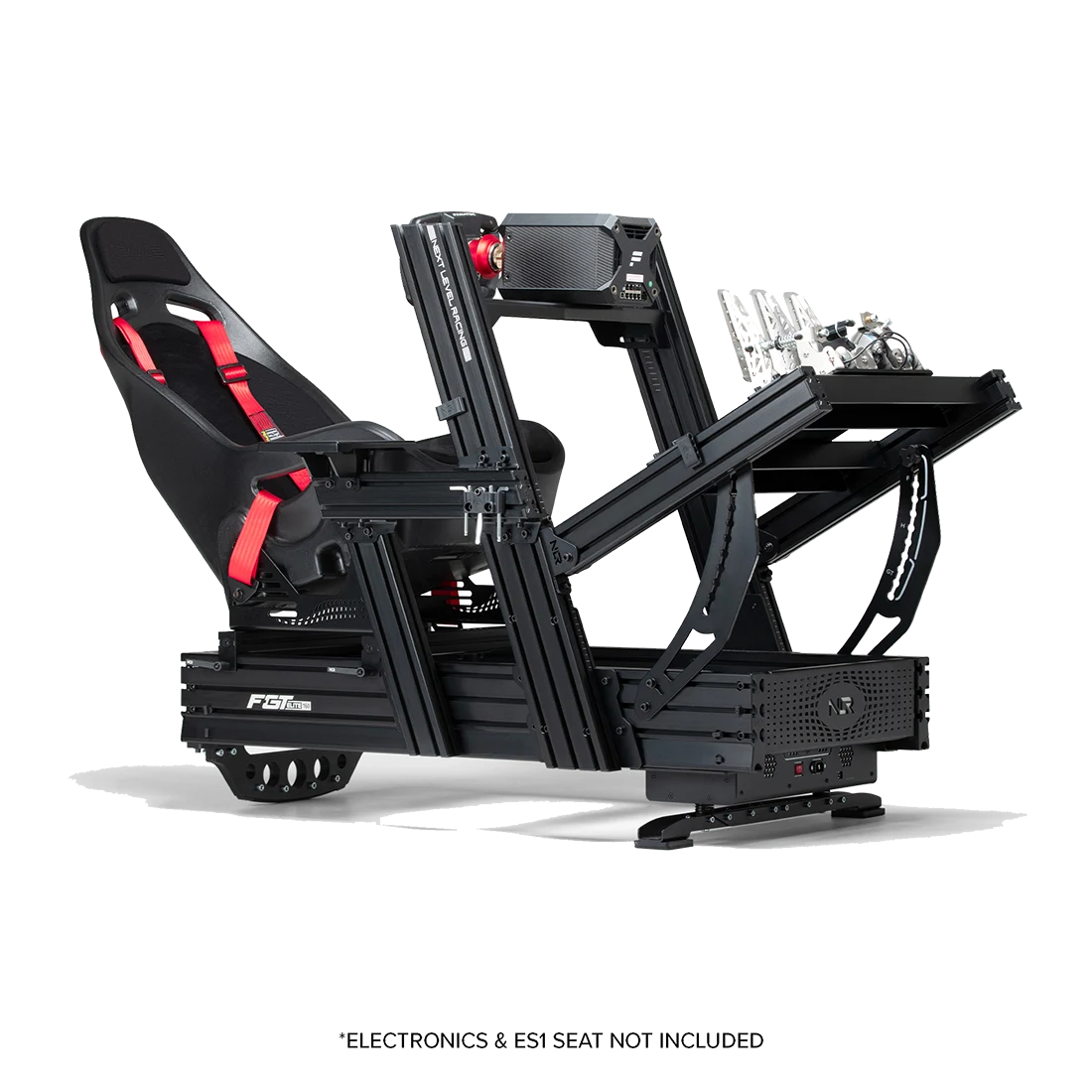 Next Level Racing F-GT Elite 160 cockpit in formule rijpositie met kuipstoel