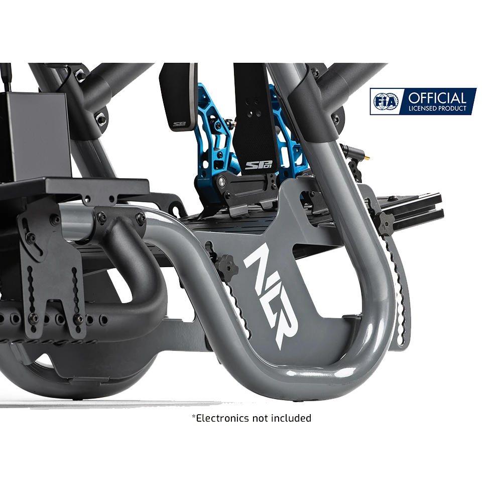 Close-up van het stevige F-GT Pro frame – maximale stabiliteit voor direct drive sturen en pedalen.