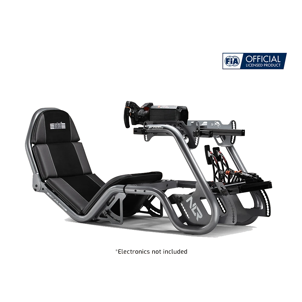 Next Level Racing F-GT Pro cockpit met stuur en pedalen – klaar voor GT en Formule 1 simracing.