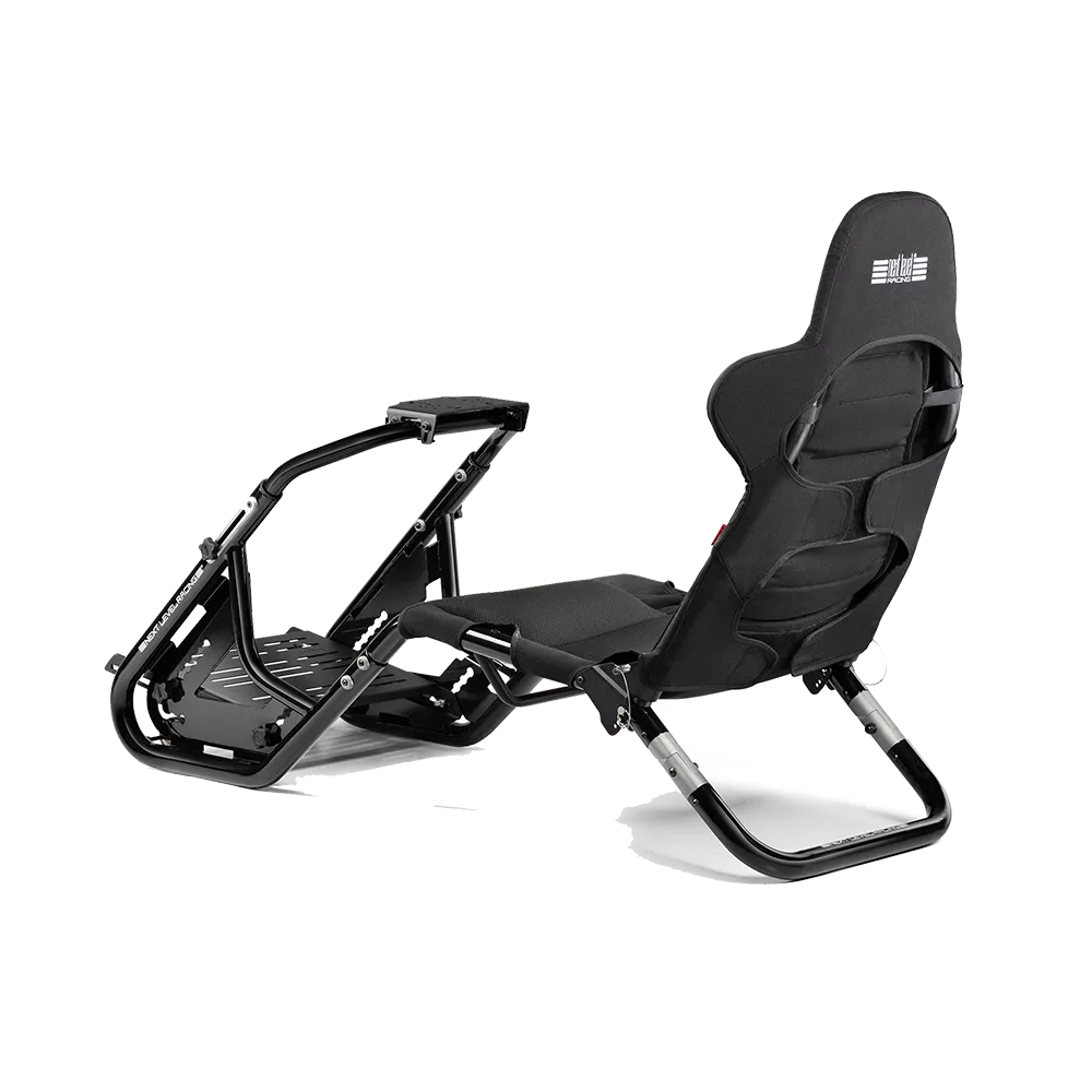 Next Level Racing F-GT Shift cockpit schuin van achteren met verstelbare rugleuning