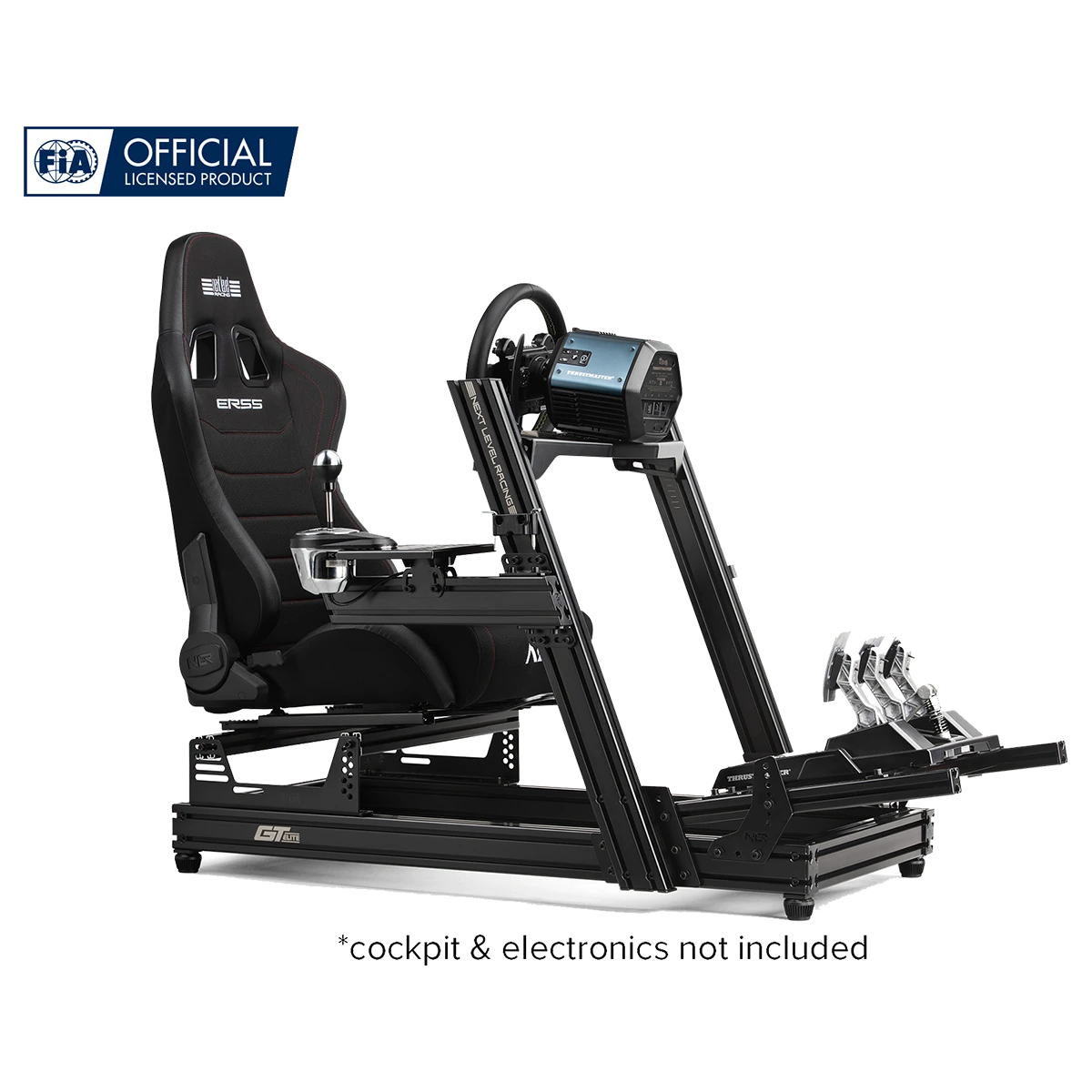 NLR ERS5 simracestoel in een complete cockpitopstelling met stuur en pedalen