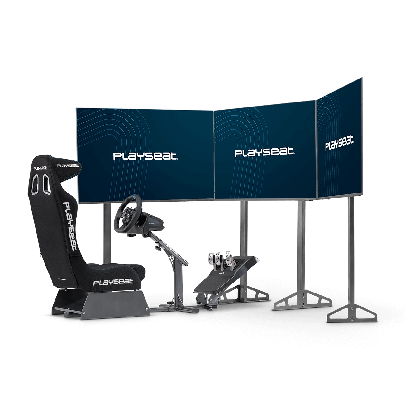 Complete sim racing setup met Playseat® TV Stand Triple