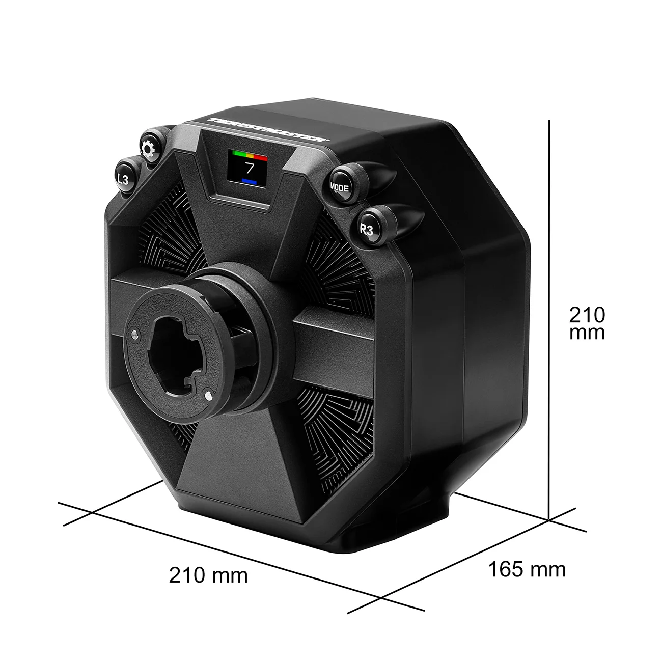 Dimensions of Thrustmaster T598 wheel base – 210mm x 210mm x 165mm