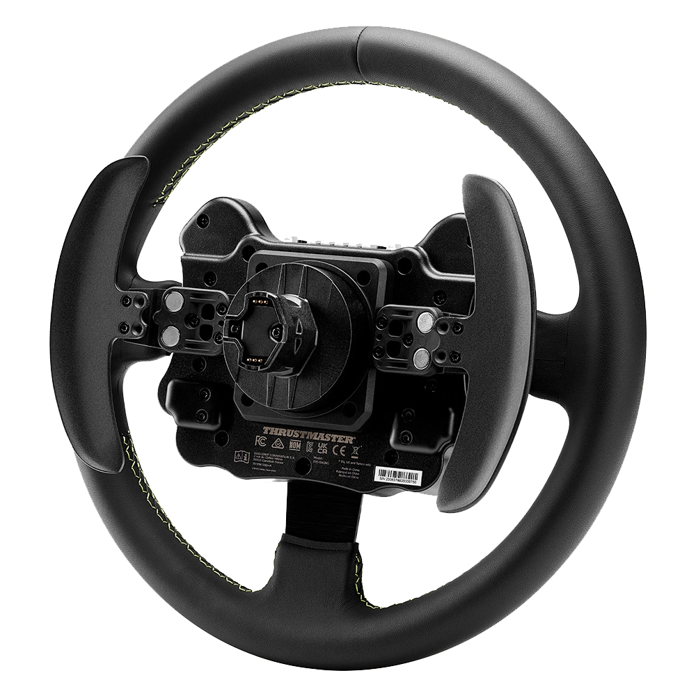 Achterzijde van het Thrustmaster Evo Racing 32R Leather Add-on stuur met flippers en hub