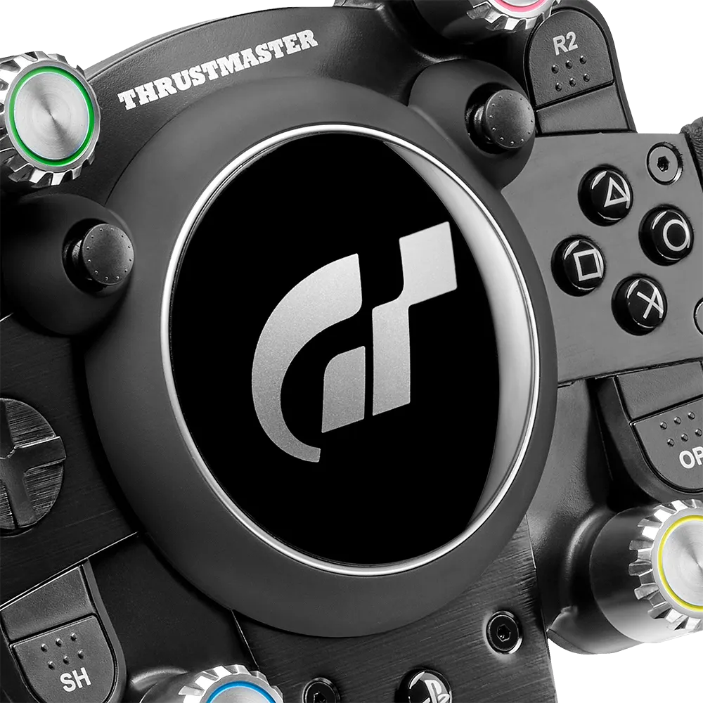 Close up van Thrustmaster GT Wheel Add On met Gran Turismo logo