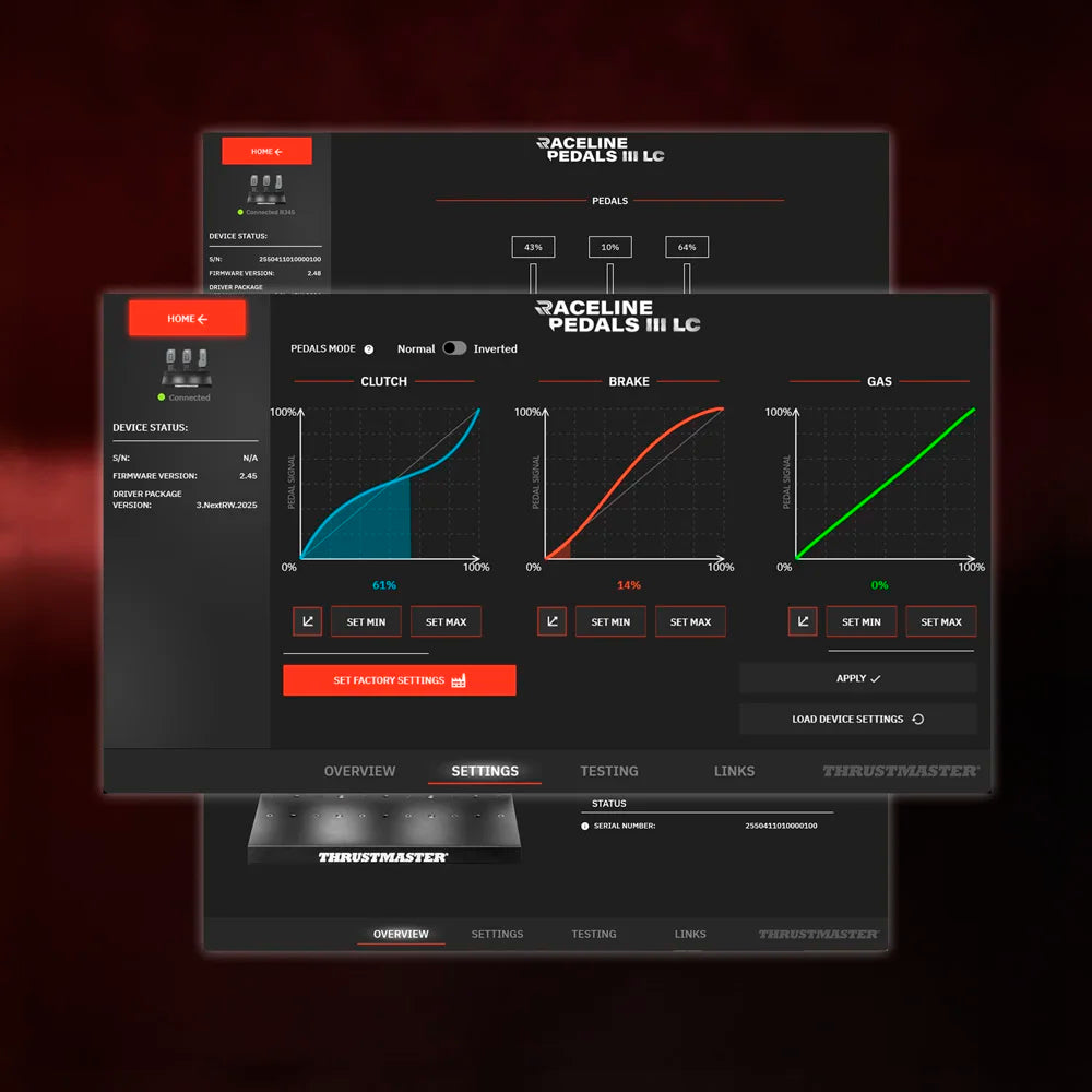 Thrustmaster RACELINE PEDALS III LC software en pedaal instellingen