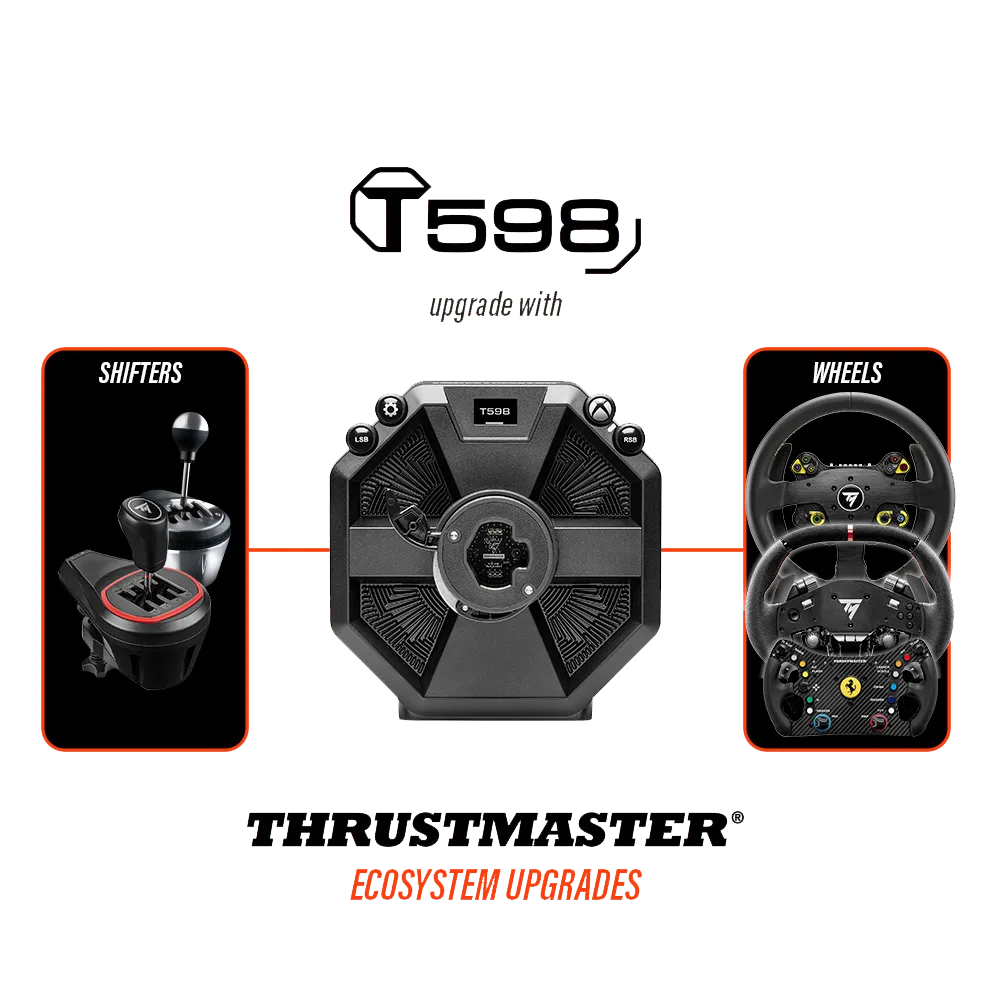 Thrustmaster T598-X ecosysteem met compatibele sturen en shifters