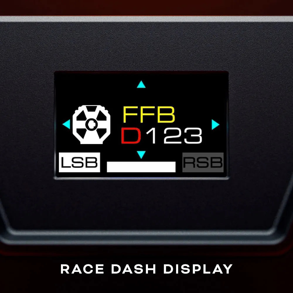 Race Dash display van de Thrustmaster T598-X met force feedback instellingen