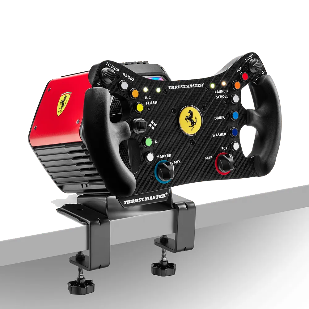 Thrustmaster T818 Ferrari 488 GT3 gemonteerd op bureau met Desk Mounting Kit