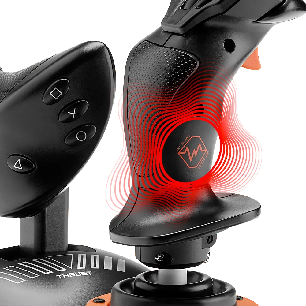 Detail van de ingebouwde trillingsfeedback in de Thrustmaster HOTAS Neo joystick