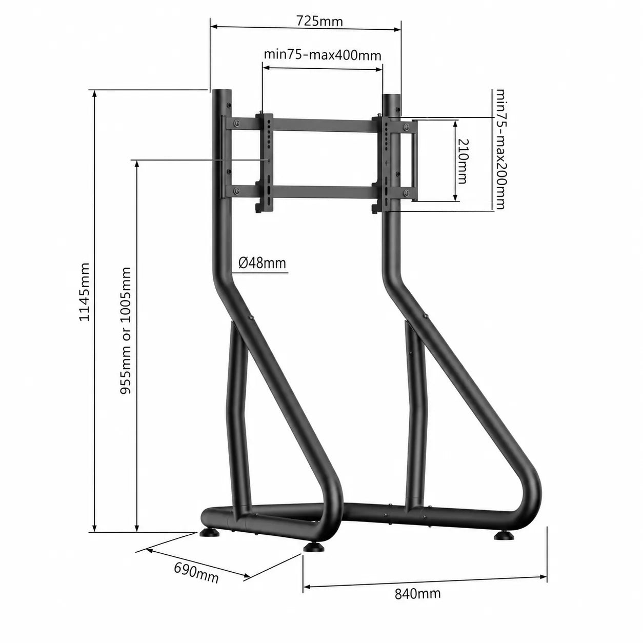 Afmetingen XXL Racing TV Mount Ultimate