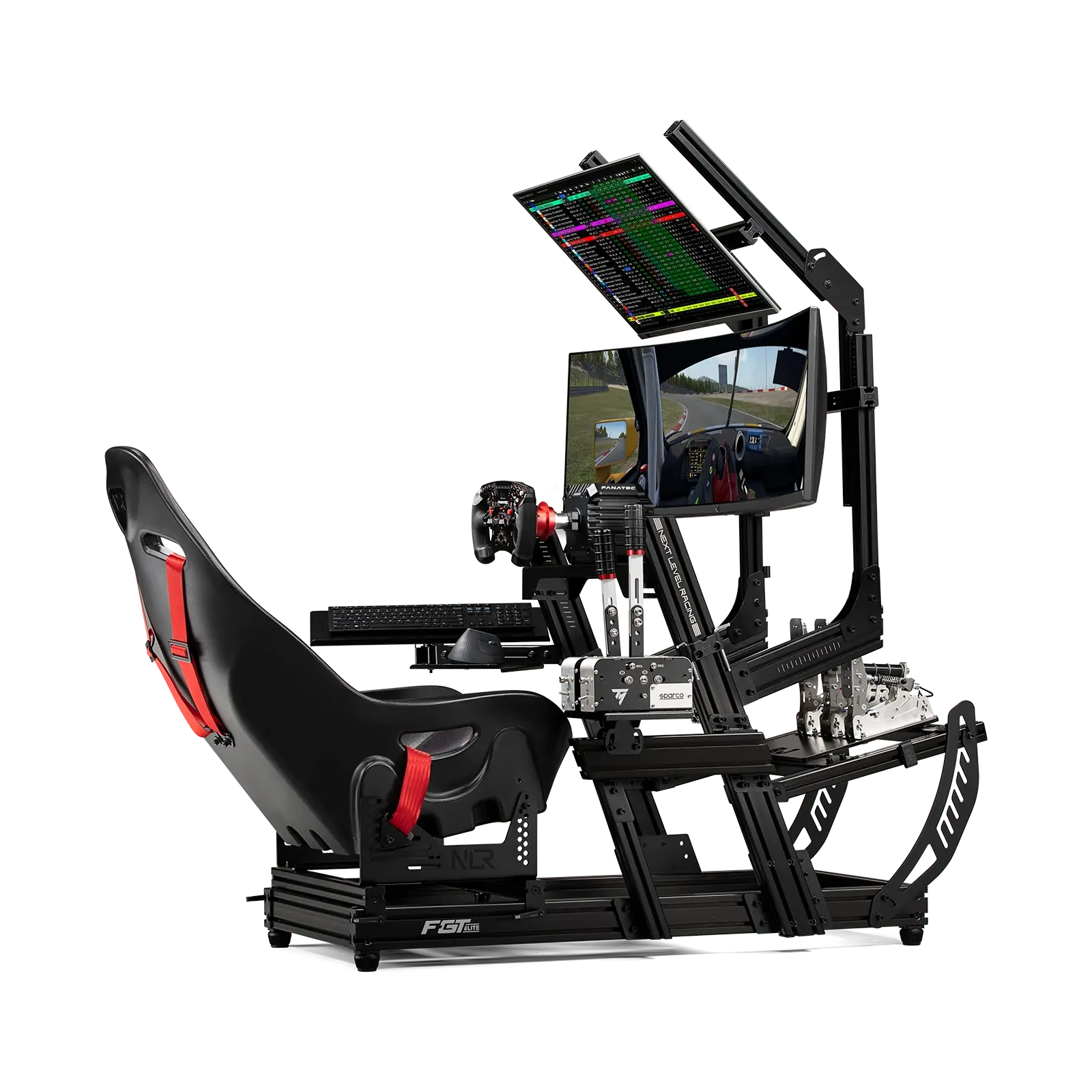 Next Level Racing F-GT Elite Lite als complete sim racing setup met monitoren en accessoires