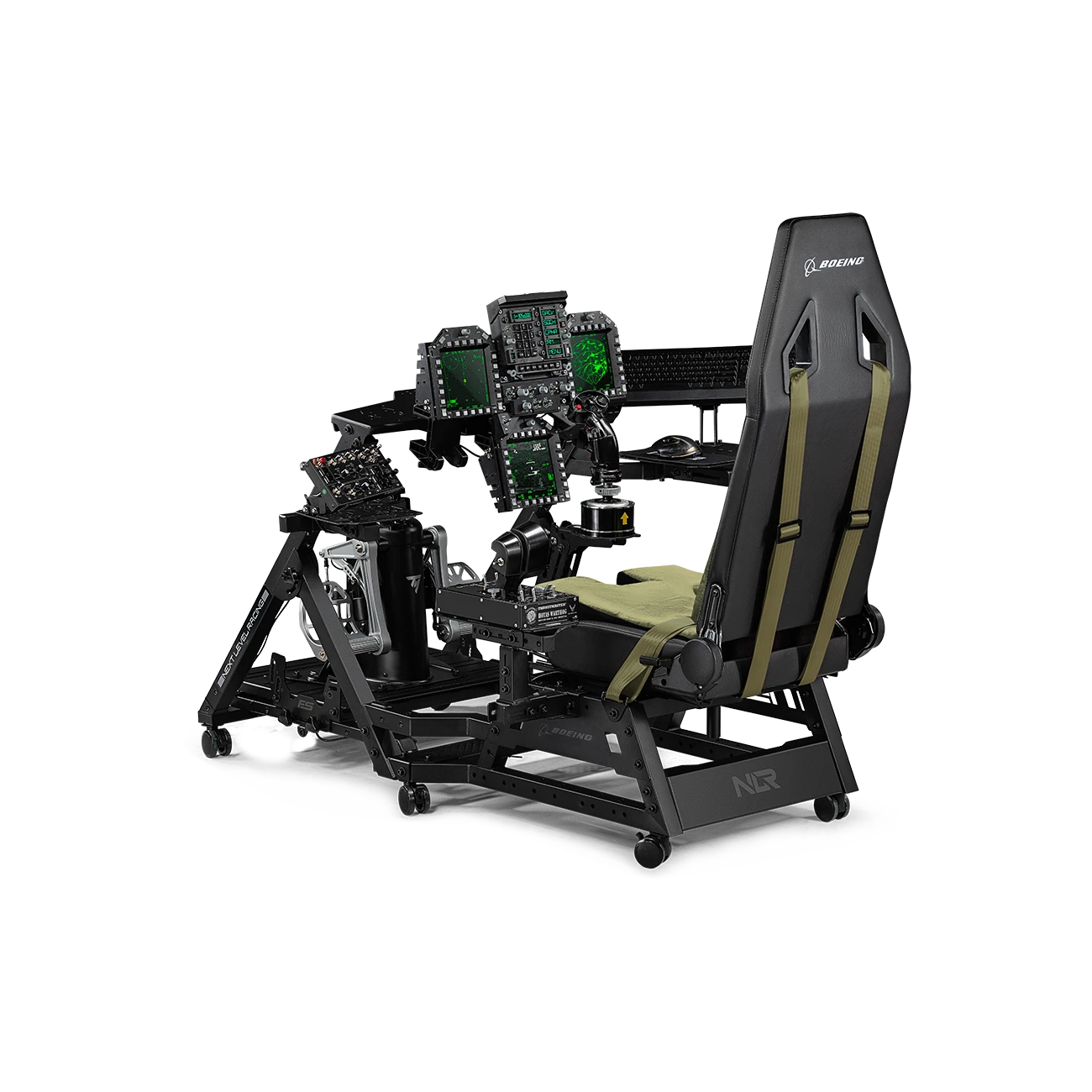 Flight Seat Pro Boeing Military Edition gebruikt in complete militaire flight simulator setup
