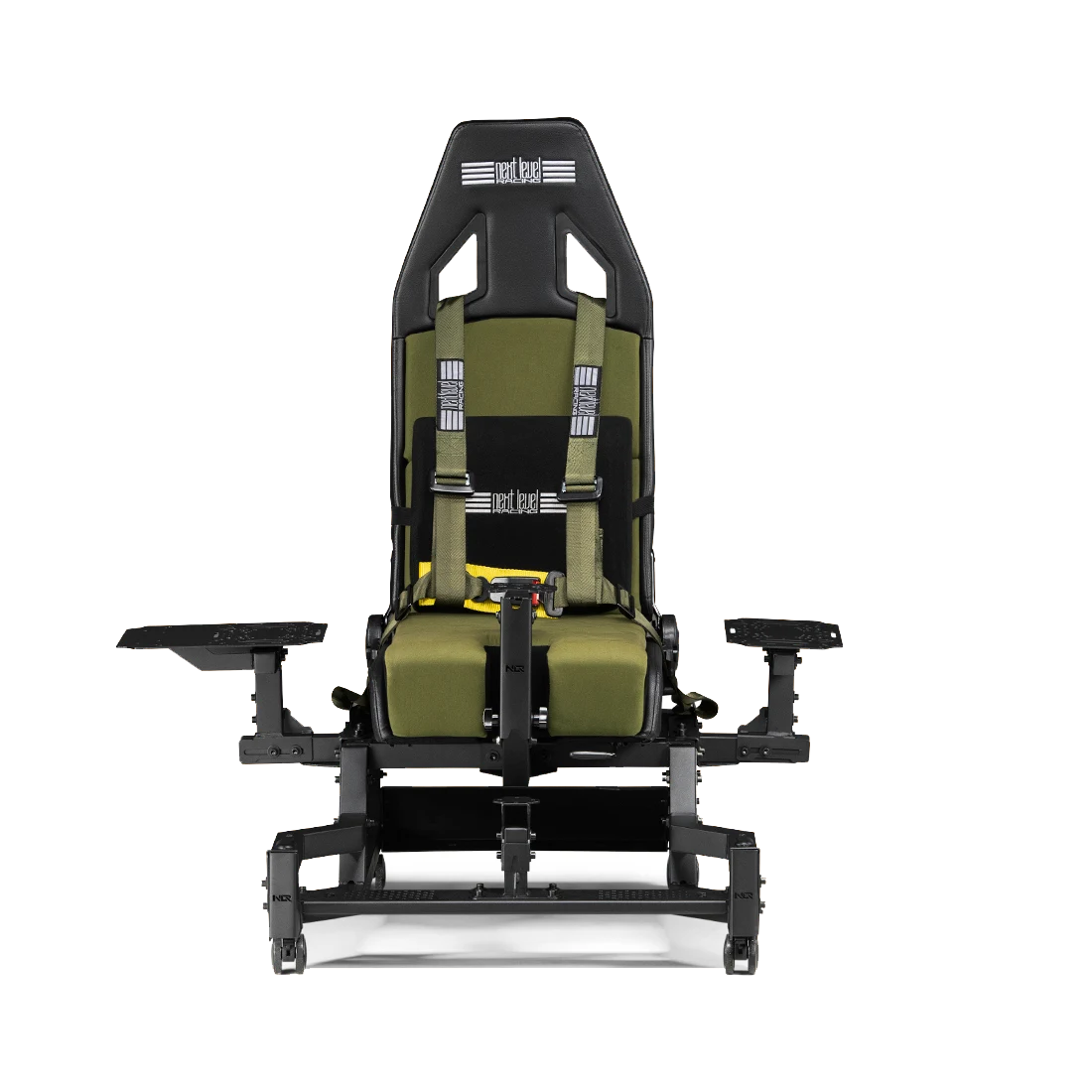 Vooraanzicht van de Flight Seat Pro Boeing Military Edition met center stick uitsparing
