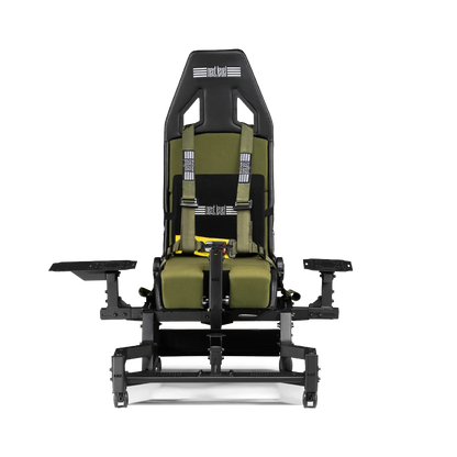 Vooraanzicht van de Flight Seat Pro Boeing Military Edition met center stick uitsparing
