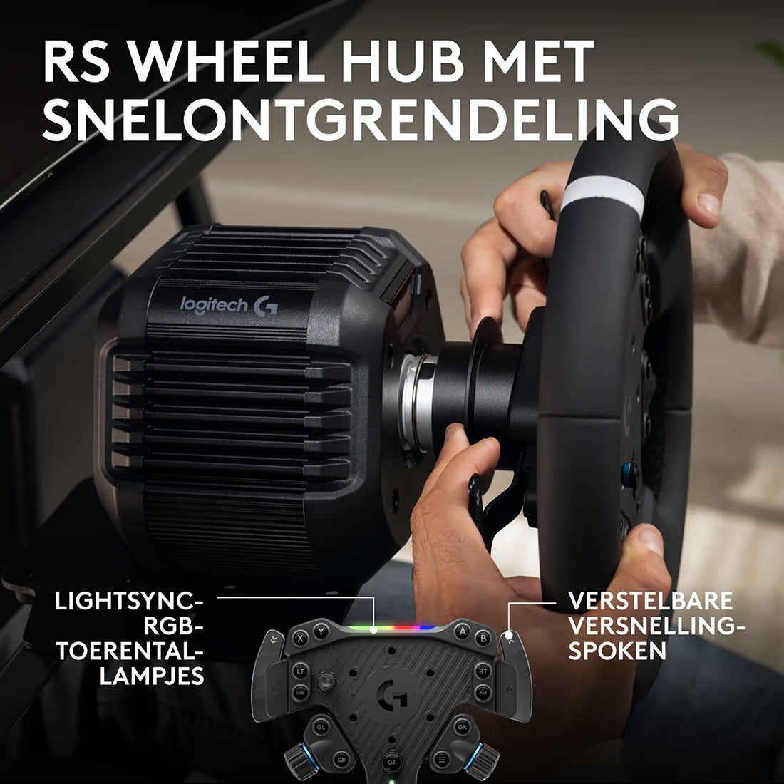 Logitech G RS50 met Quick Release wielhub, RGB shift lights en verstelbare schakelflippers