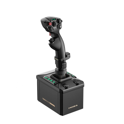 MOZA AB6 flight base met MHG flightstick joystick bundle schuin aanzicht