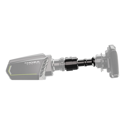Moza Base Extension Rod gemonteerd tussen wheelbase en stuur
