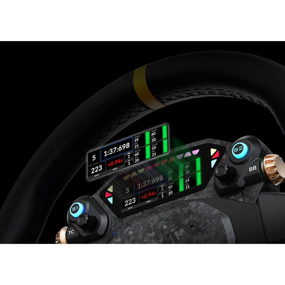 Close up van het Moza CS Pro 2,99 inch display met telemetry en rev lights