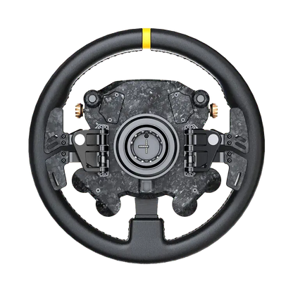 Moza CS Pro stuur achteraanzicht met forged carbon paddles en aluminium quick release