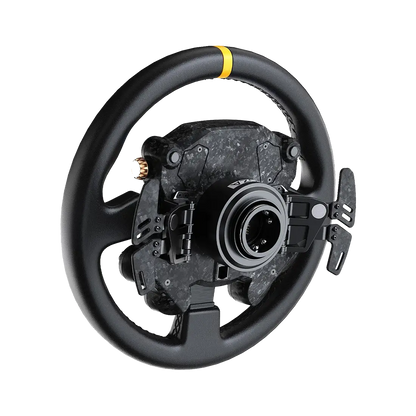 Moza CS Pro sim race stuur achterzijde met forged carbon paddles en quick release