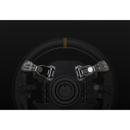 Achterzijde van het Moza CS Pro sim racing stuur met magnetic paddles en quick release