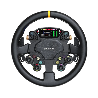 Moza CS Pro stuur vooraanzicht met 325 mm rond simrace stuur en 2,99 inch display