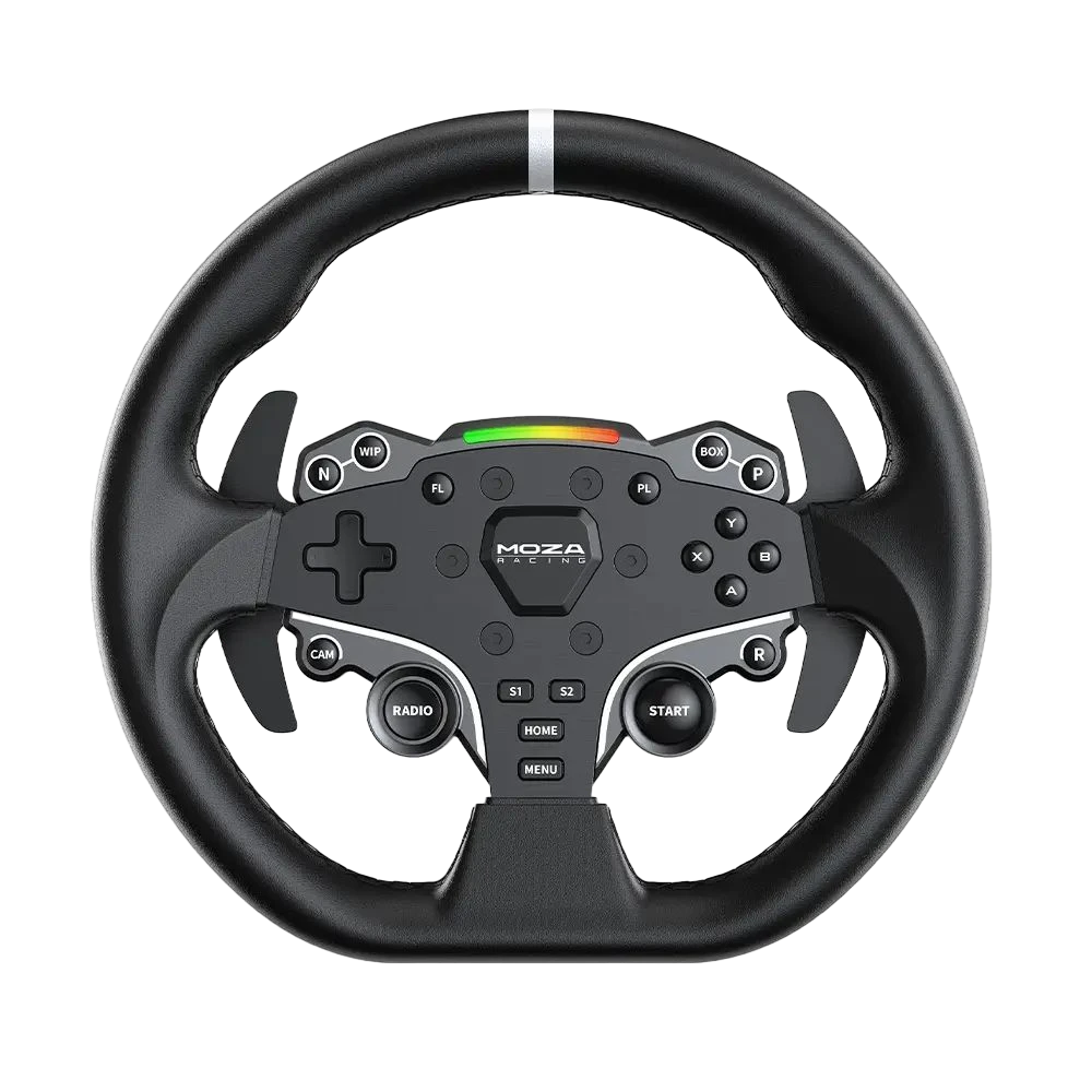 Moza ES stuurwiel voorkant met knoppen en schakelflippers