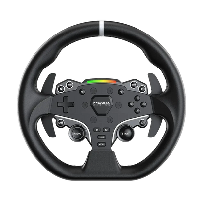 Moza ES stuurwiel voorkant met knoppen en schakelflippers