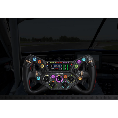 Moza KS Pro stuurwiel in cockpit tijdens simrace met RGB RPM leds actief