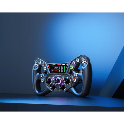 Moza KS Pro professioneel simrace stuur in blauwe studio setting