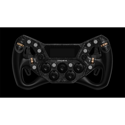 Vooraanzicht van het Moza KS Pro simrace stuurwiel met carbon frontplaat
