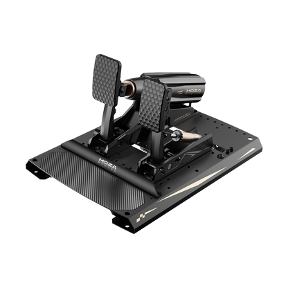 Moza mBooster Active Pedal Set rear angle showing brake motor assembly